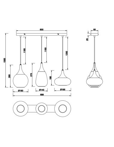 L Mpara De Techo Colgante Negra Vidrio Ahumado Luces Leonleds