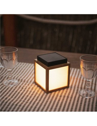 Farolillo LED de sobremesa cuadrado con luz cálida VEGA, con panel solar y batería recargable, 12x12cm - exterior/interior