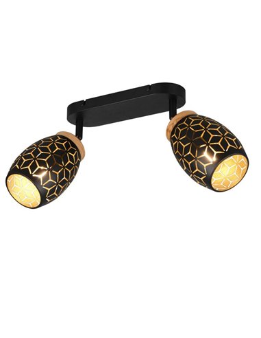 Barrette de 2 Ampoules Spots Plafond BIDAR excl. 2x E14 max. 10W IP20 Noir/Or