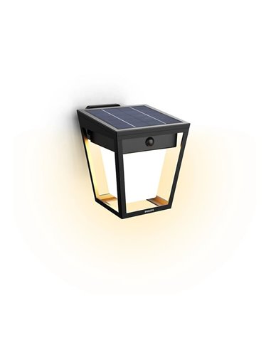 Aplique solar LED de exterior NISSA, con sensor de movimiento, negro 1,8W 250Lm, 3000K, IP44