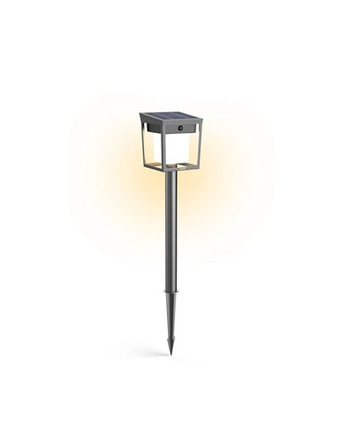 Baliza con pica al suelo exterior LED BLAISE, ultraeficiente 1,8W 3000K con panel solar