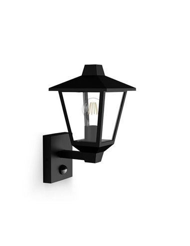 Applique murale KINNO vers le haut, détecteur de mouvement, noir, lampadaire, E27 sans ampoule, max 25 W