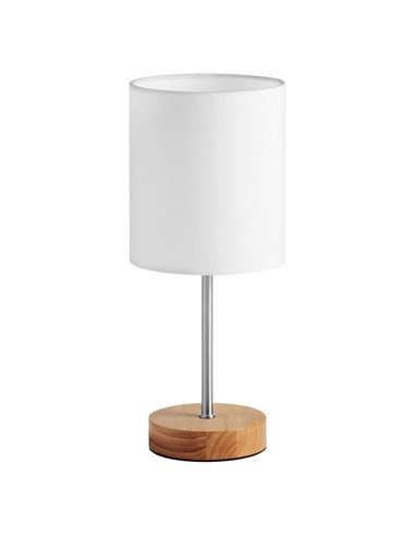 Lampe de table avec base en bois SET WOOD, abat-jour blanc, E14, chrome/laiton/blanc mat