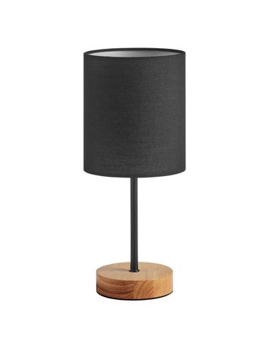 Lámpara de sobremesa con base madera SET WOOD, pantalla negra, E14