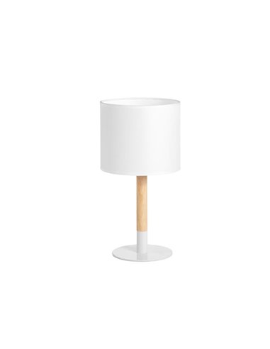 Lampe de table NOELIA avec corps en bois, avec base et abat-jour blancs, 1xE27