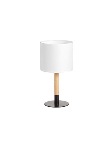 Lampe de table NOELIA avec corps en bois, avec abat-jour blanc et base noire, 1xE27