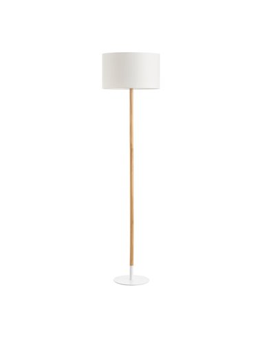 Lampadaire NOELIA avec corps en bois, abat-jour et base blancs, H: 160cm, 1xE27