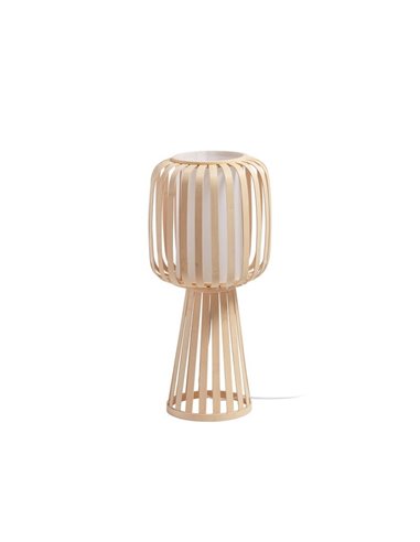 Lampe de table CINTIA en bambou naturel, avec abat-jour intérieur blanc, H : 28cm, E27