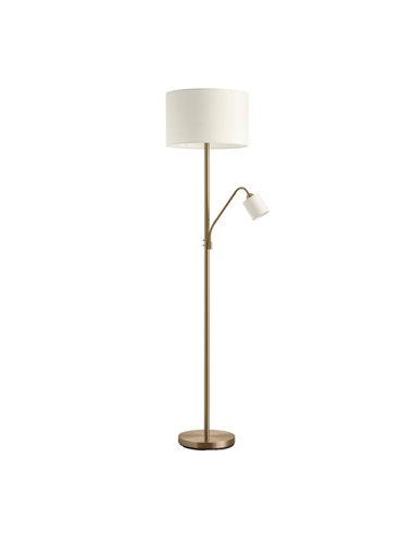 Lampadaire SAM avec abat-jour ronds crème, avec bras de lecture, E27+E14, doré