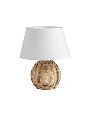 Lampe de table NAIROBI avec abat-jour blanc et corps rond en rotin, E27