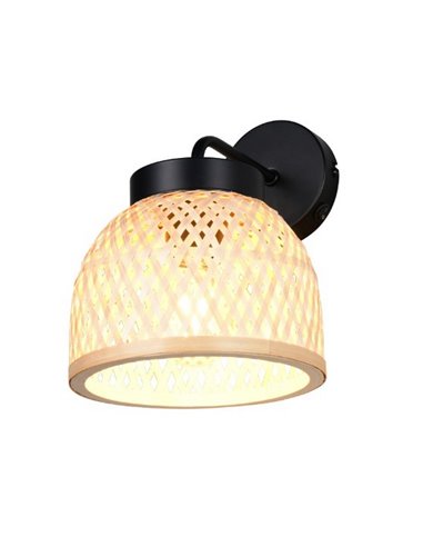 Luminária de parede de bambu JOELINE com lâmpada de interruptor integrada, exceto 1x E27 máx. 10 W IP20