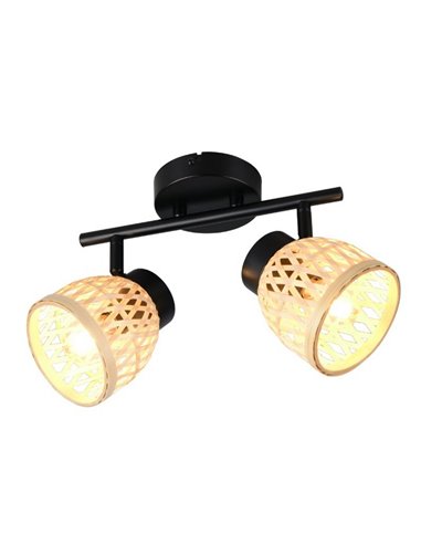 Faixa de luz de teto LAURENT de 2 focos com cúpula de bambu, lâmpada excl. 2x E14 máx. 10 W IP20