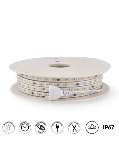 Bande LED 220V coupée tous les 10cm IP67 12W/m 20 Mètres SMD2835 Sans Redresseur Ruzok 1560Lm/m