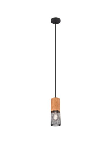 Tosh 1xE27 Luminária pendente LED vintage de madeira e metal da Trio Lighting | Metal marrom e preto | Iluminação LeonLeds