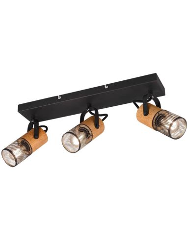 Trio d'éclairage sur rail vintage en bois et métal Tosh 3xE14 804300332 | LeonLeds