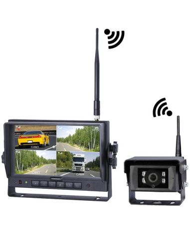 Sistema de Kit Monitor y Camara Inalámbrica HD 2.4 GHz con Pantalla Multi Display de 7” | Alcance 300m | IP69K