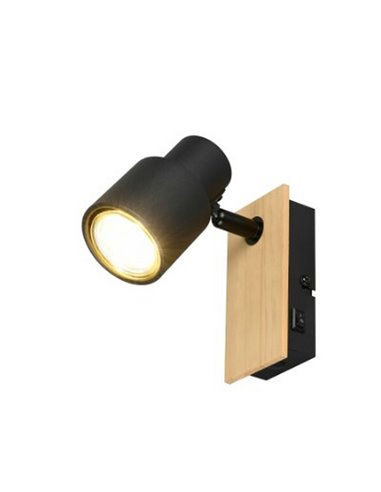 Spot mural ou plafonnier PIERRE avec interrupteur intégré ampoule excl. 1x GU10 max. 10W IP20 Noir et bois