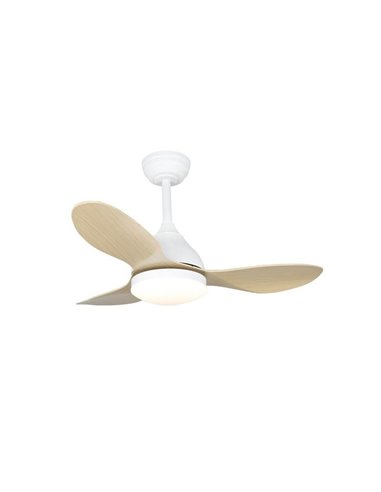 Ventilateur LED blanc STEL MINI avec pales en bois, 20W 1900Lm CCT Dim, Ø92cm