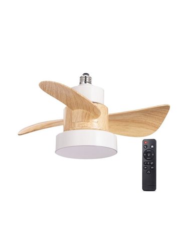 Ventilateur à visser E27 avec lumière LED BAYAD, blanc/hêtre 15W 1400Lm CCT Dim, Ø36cm