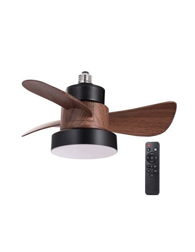 Ventilateur à visser E27 avec lumière LED BAYAD, noir/chêne 15W 1400Lm CCT Dim, Ø36cm