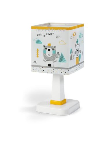 Lampe de table blanche et jaune de conception carrée pas cher pour enfants série Hello Little de dalber | Éclairage LeonLeds