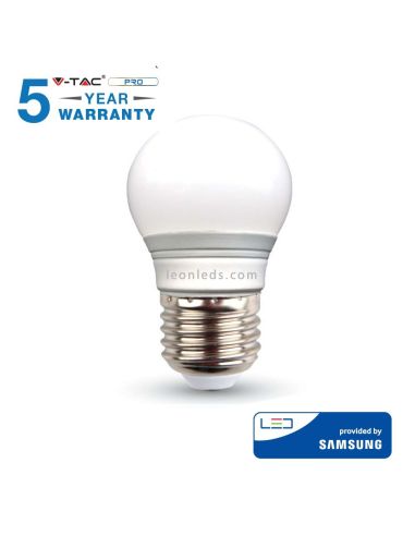 Bombilla Led Esferica Vtac Pro VT-245 262 E27 G45 4.5W- Esférica Chip Samsung con 5 años de garantia baratas | LeonLeds Ilumina