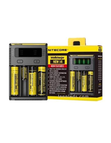 Chargeur Nitecore I4 pour 4 batteries | Chargeur 4 baies avec indicateur de charge | Éclairage LeonLeds