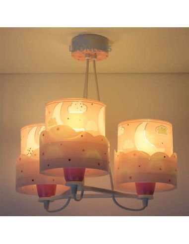 Lámpara colgante 3 luces para bebe rosa Moon - Dalber