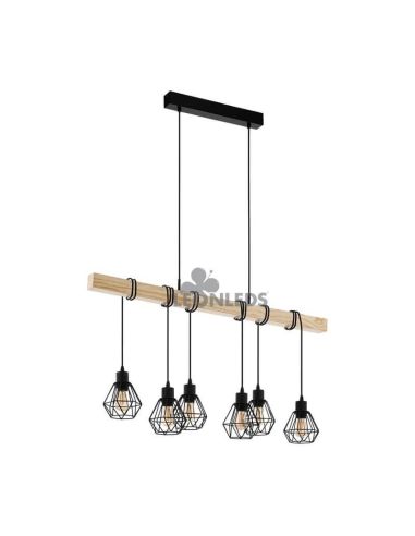 Plafonnier en bois Townshend 5 Vintage 6XE27| Lampe en bois vintage d'Eglo Lighting | Éclairage LeonLeds