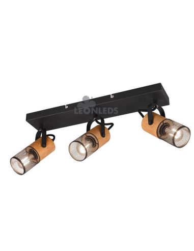 Réglette LED Vintage Tosh 3xE14 en Bois et Métal de Trio Lighting| plafonnier en métal marron et noir | Éclairage LeonLeds