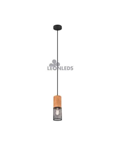 Lampe à Suspension LED Vintage en Bois et Métal Tosh 1xE27 de Trio Lighting|Métal Marron et Noir| Éclairage LeonLeds