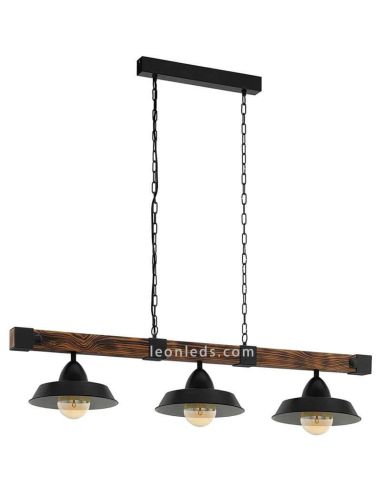 Plafonnier en bois et acier Oldbury 3 lumières 49685 | leonleds