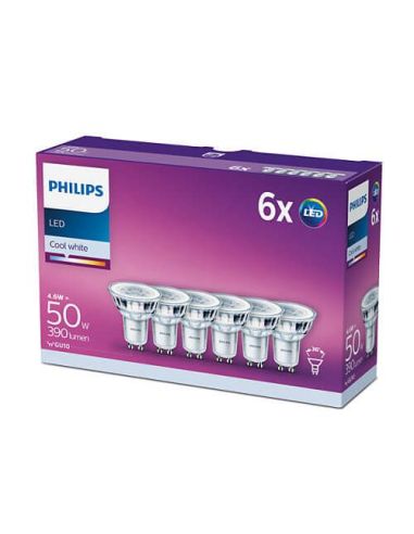 Boîte Pack 6 Ampoules LED GU10 4.6W 36º 4000K CorePro Philips 8718696764657 | LeonLeds.com