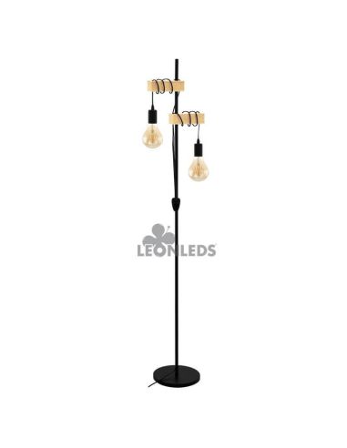 Lampadaire Vintage Townshend 2XE27 Marron | lampe en bois vintage de Eglo Lighting | Éclairage LeonLeds