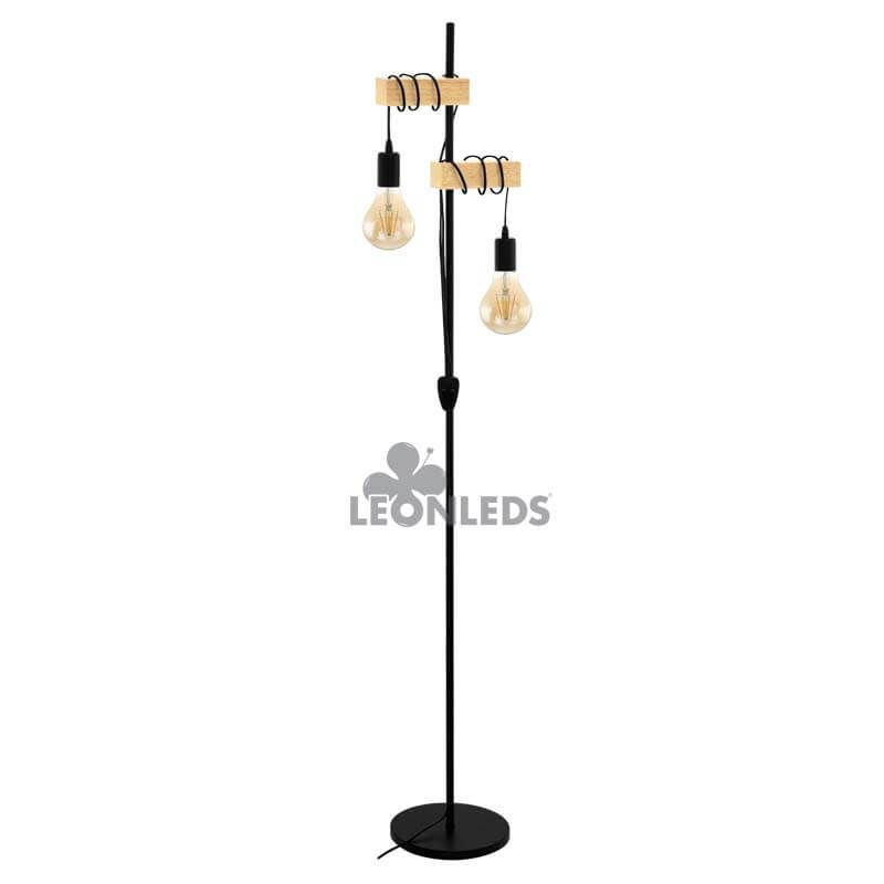 Lampadaire vintage lampadaire salon lampe en bois 3 flammes, spots