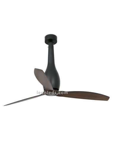 Ventilateur de plafond noir mat et bois Eterfan avec moteur DC 32004 Faro Barcelona | leonleds