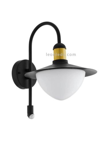 Aplique Sirmione con sensor para exterior negro y dorado 1xE27 | LeónLeds Iluminación | sensor de movimiento