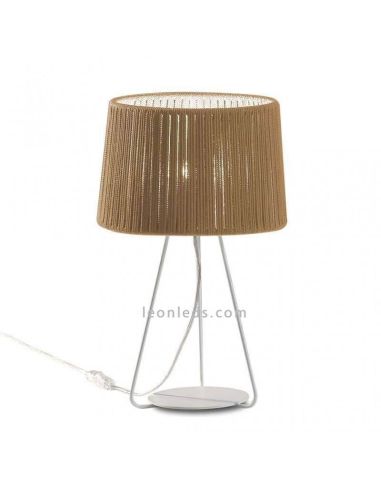 Lampe de table Drum avec trépied et corde personnalisable 1xE27 | Éclairage LeónLeds | couleur marron