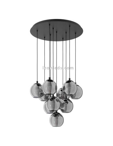 Grande suspension 10xE27 verre noir transparent Ariscani Eglo Iluminación | Éclairage LeonLeds