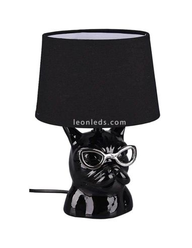 Candeeiro de mesa preto com cara de cachorro e óculos série Dosy by Trio Lighting | Leon Iluminação LED