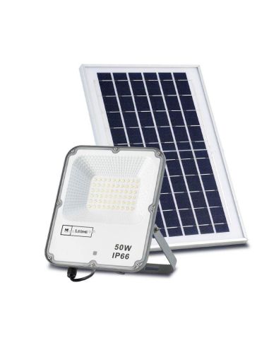 Projetor LED com painel solar de 50W com controle remoto | LeonLeds