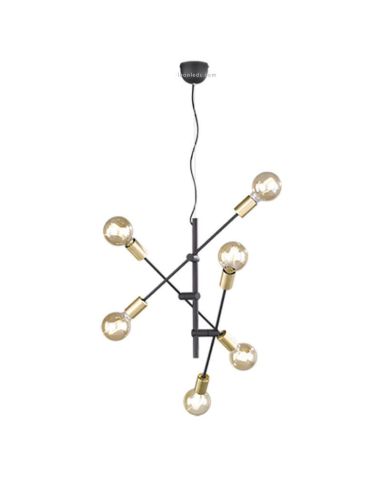 Candeeiro Pendente Cross 6-Light Preto e Dourado 306700632 | leonleds