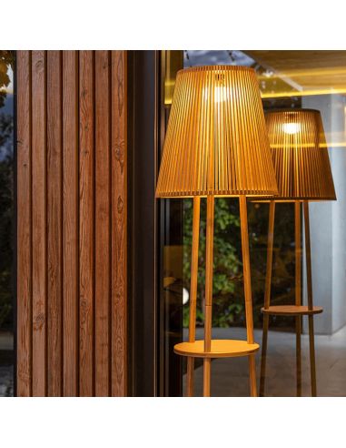 Lampe sans fil en bois wengé à LED et variateur pour la terrasse