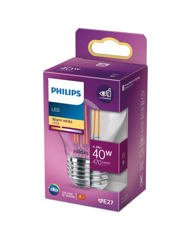 Ampoule LED sphérique G45 filament 4.3W - 40W 2700k Philips | leonleds