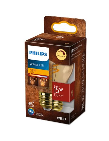 Lâmpada LED G45 regulável com Ouro E27 Estilo Vintage 2,6W - 15W Ouro Clássico Philips | leonleds