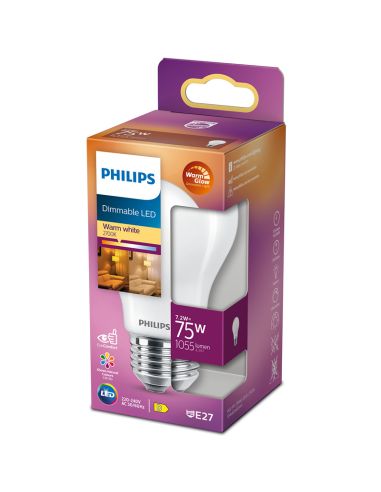 Bombilla LED A60 Regulable con rosca E27 Equivalente a 75W - 7,2W Cristal Opaco LED Classic Regulable Philips | LeonLeds