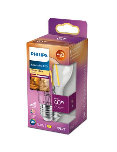 Lâmpada de filamento LED regulável A60 Equivalente a 40 W - LED 3,4 W Clássico Regulável Philips | leonleds