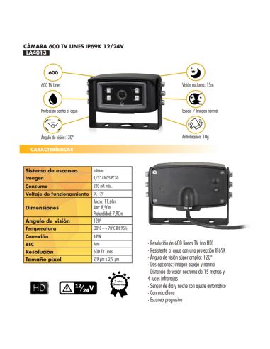 Caméra de recul CCD 600 lignes avec vision nocturne - Équipements