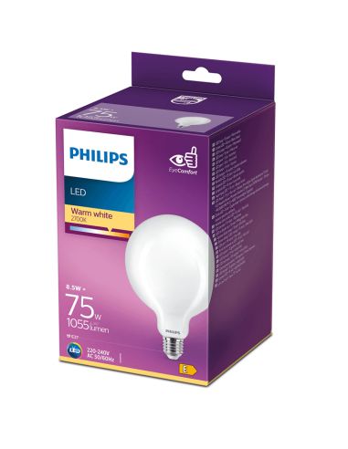 Lâmpada LED G120 formato globo E27 8,5W - 75W Vidro opaco 8718699648176 Philips | leonleds