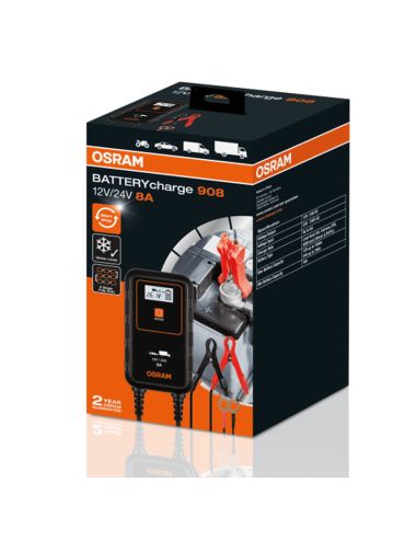 Chargeur Intelligent pour Voiture ou Camion 12V et 24V 8A BATTERYcharge 908 OEBCS908 4052899620544 Osram | leonleds